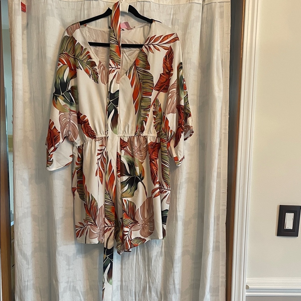Tropical Leaf Print Romper